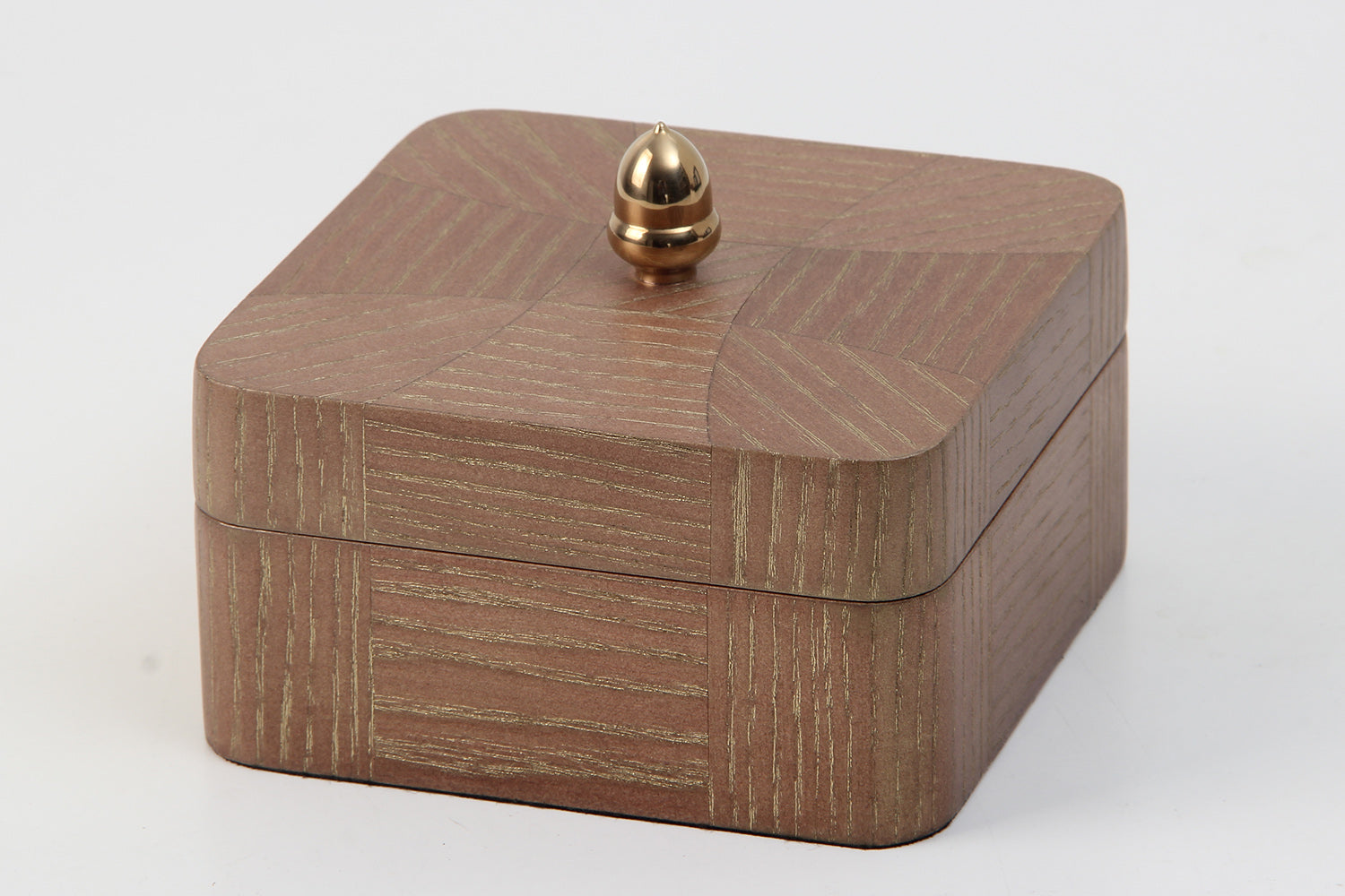 Handcrafted oak jewelry box with gold-filled wood grain