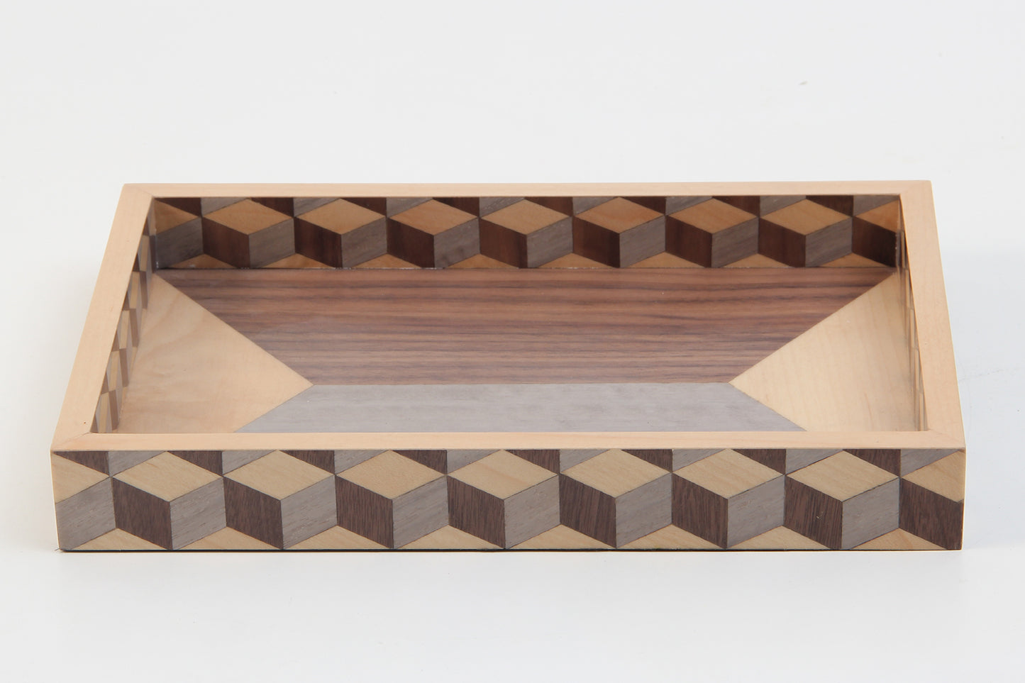 Modern Marquetry Cube Desk Tray