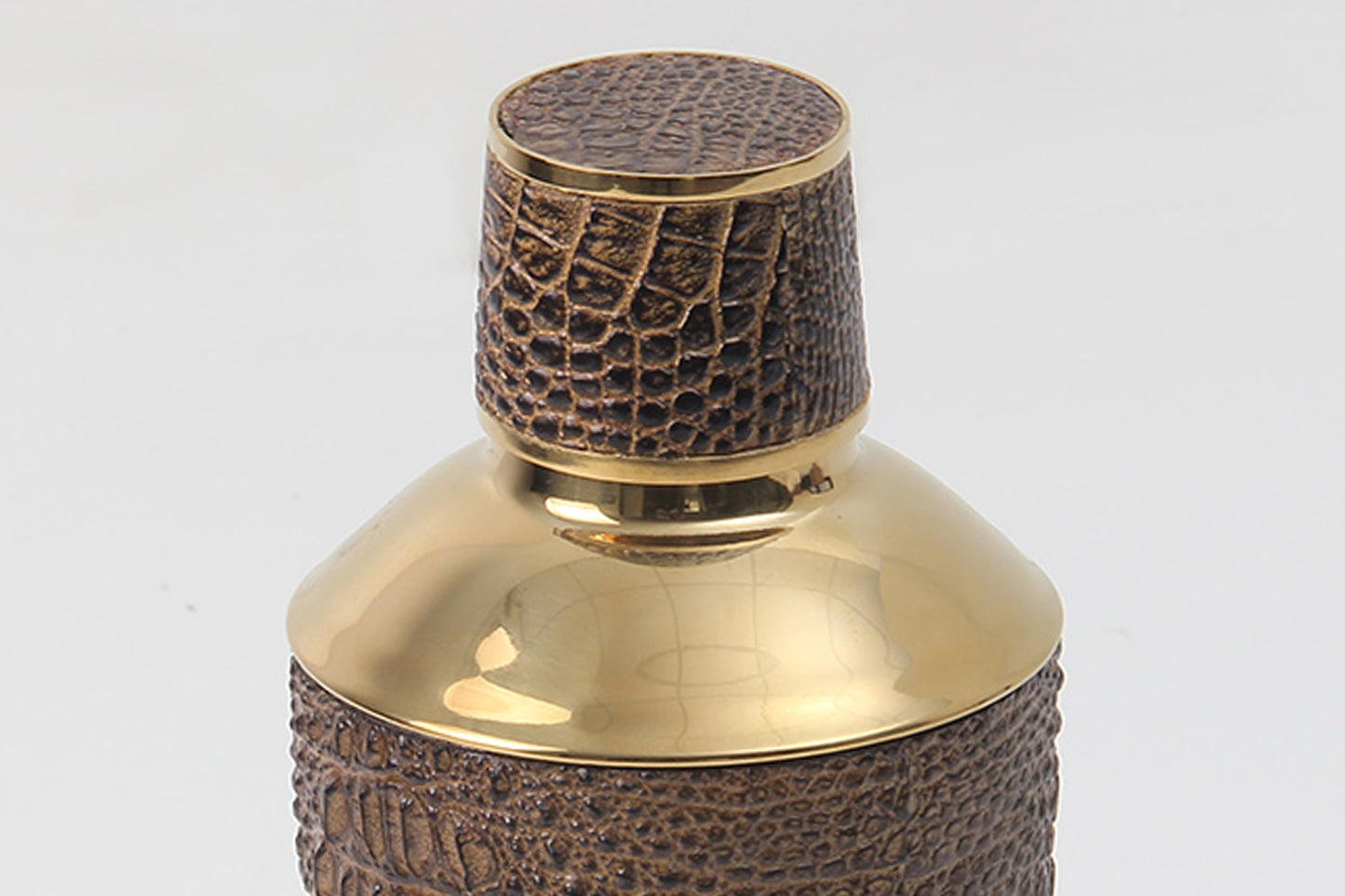 Close-up of Crocodile Cocktail Shaker stainless steel texture