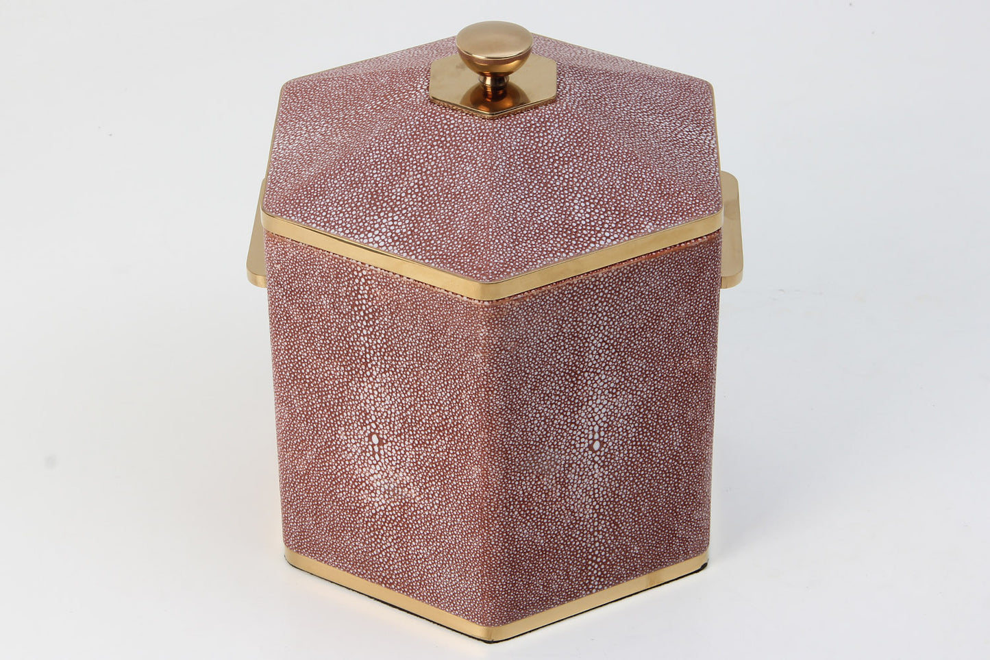 large ice bucket in coral shagreen and gold
