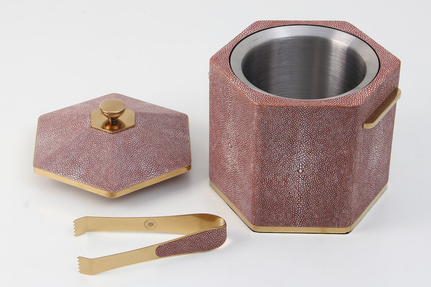 Coral Shagreen ice bucket with lid