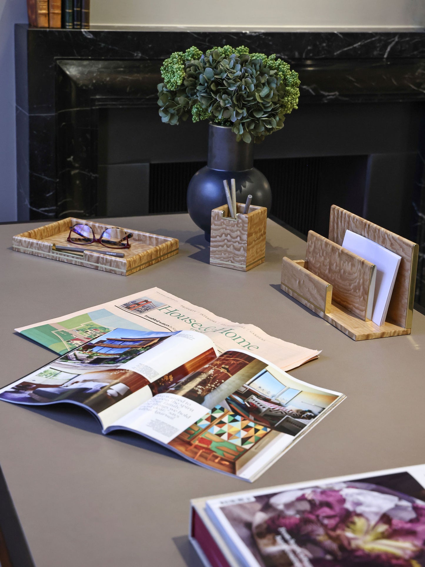 Wooden desk set by Henry Forwood