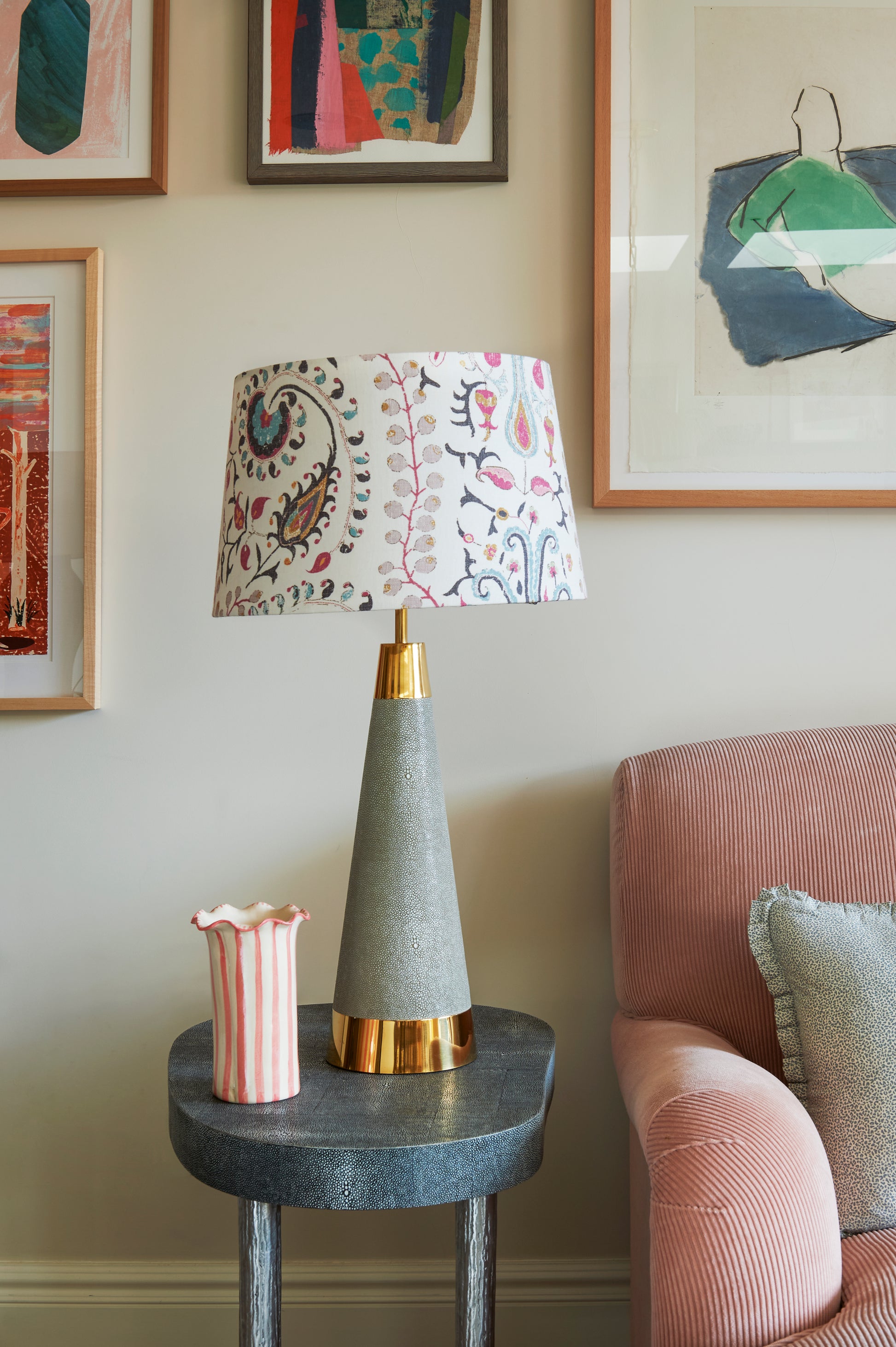 Side table with charcoal shagreen top and cast aluminum legs