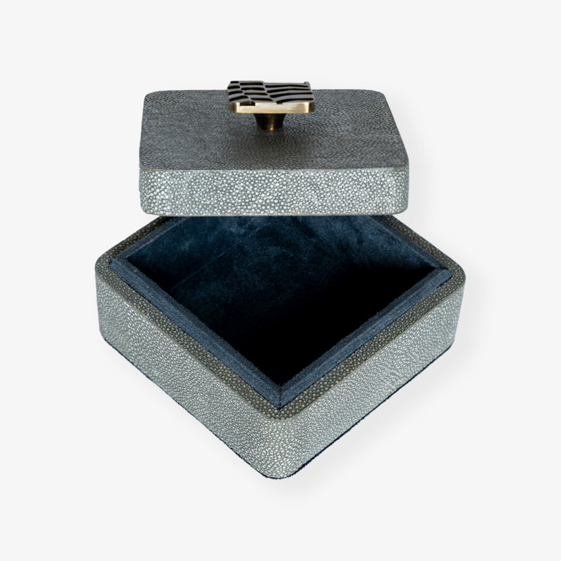 Trinket box treasure box in soft green shagreen with suede lining