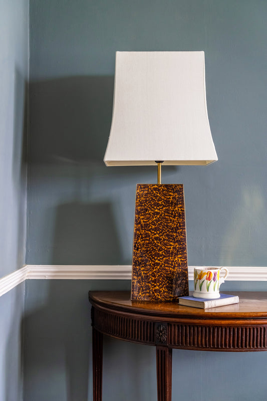 Luxury statement Tortoiseshell Lamp with Victorian-inspired mottled design and silk shade