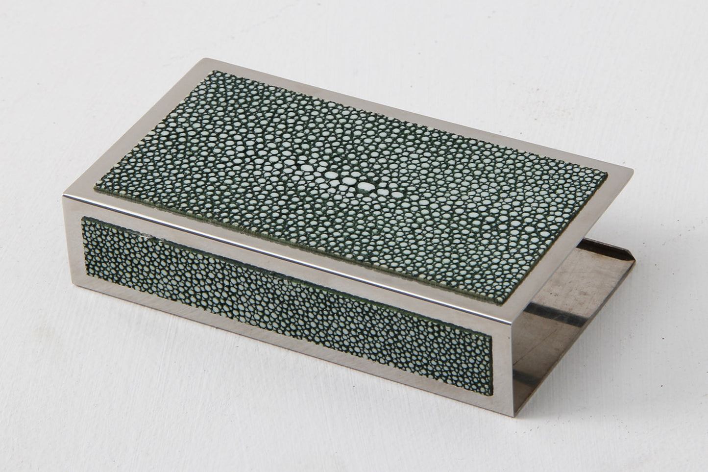 Green shagreen matchbox holder