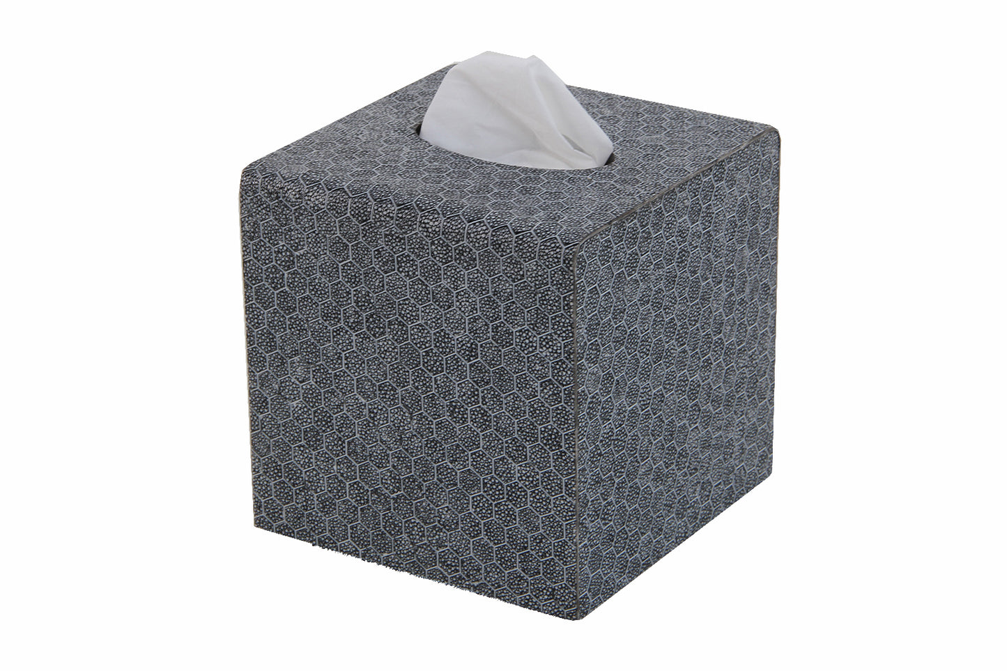 The Hex Tissue Box in Charcoal Shagreen