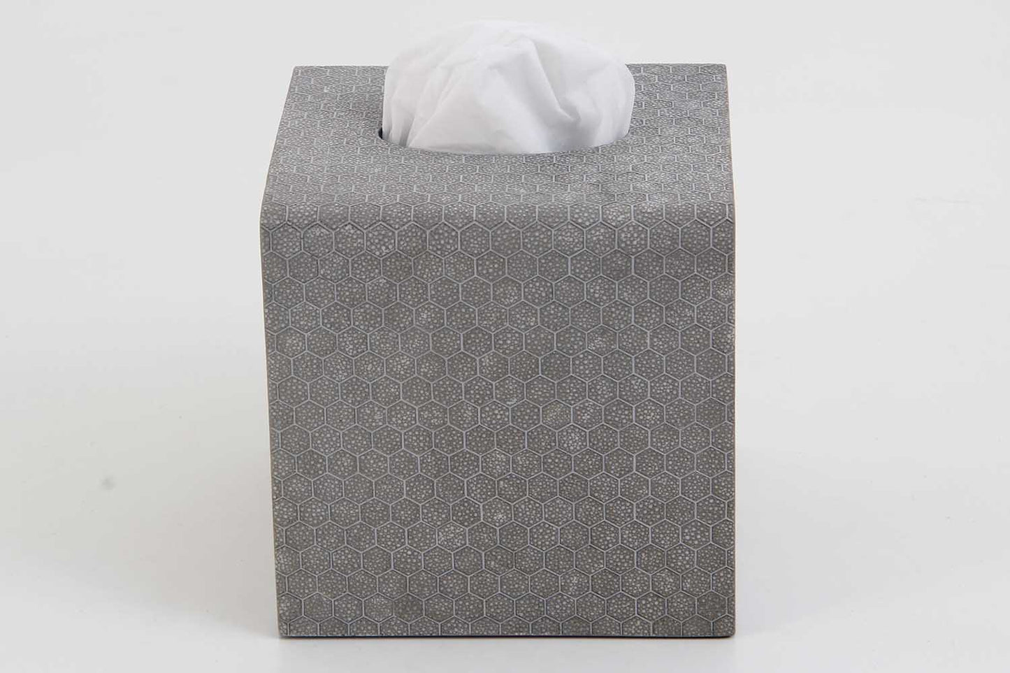 Stylish square tissue box holder in tactile barley shagreen