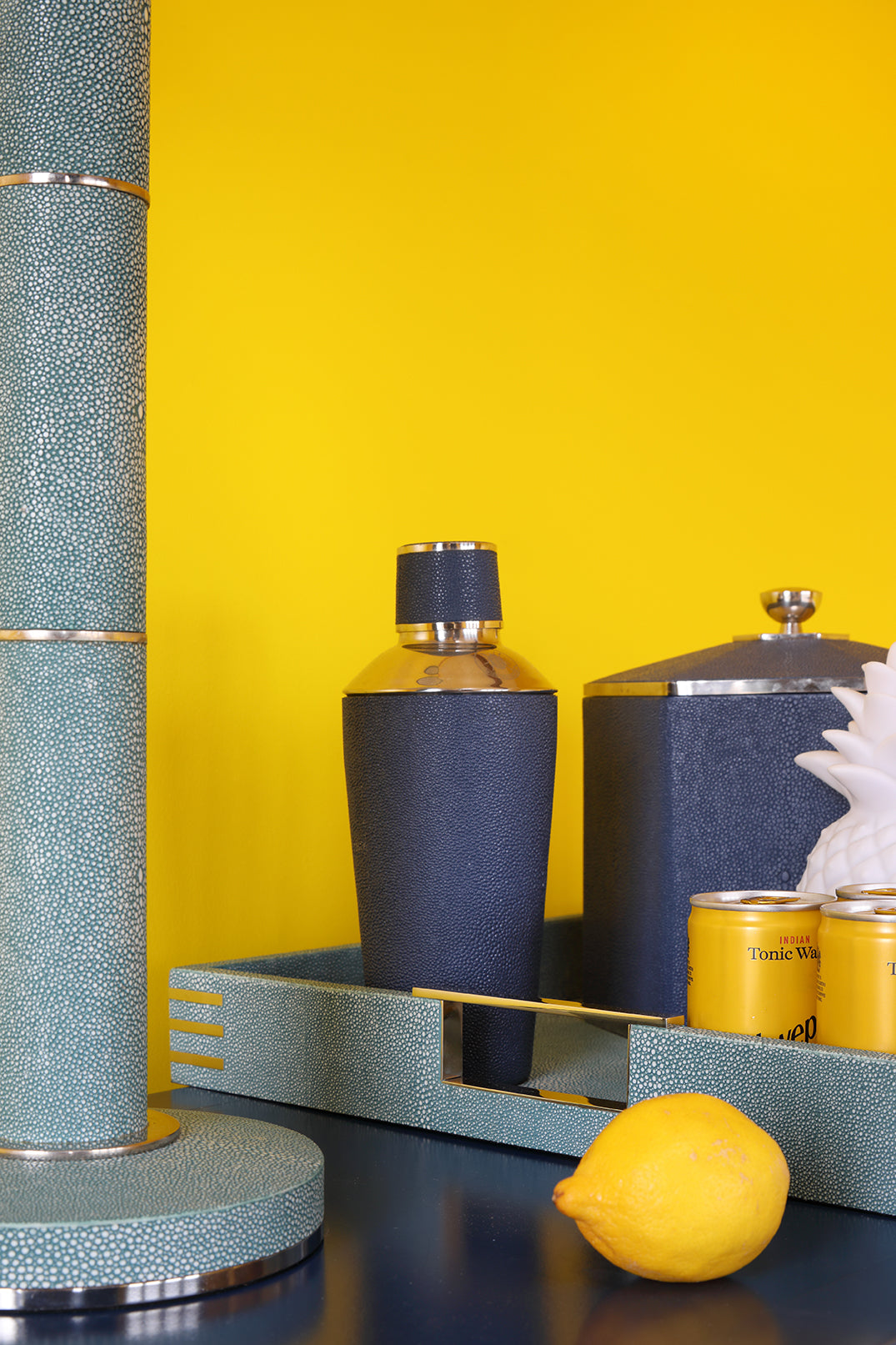 Diss Column Table Lamp in Teal Shagreen