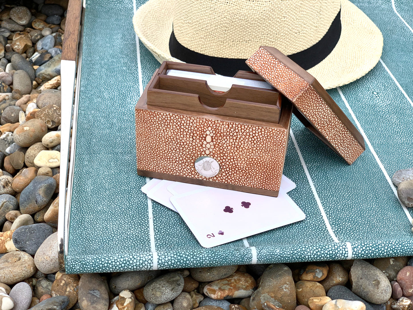 Playing Card Box in Coral Shagreen