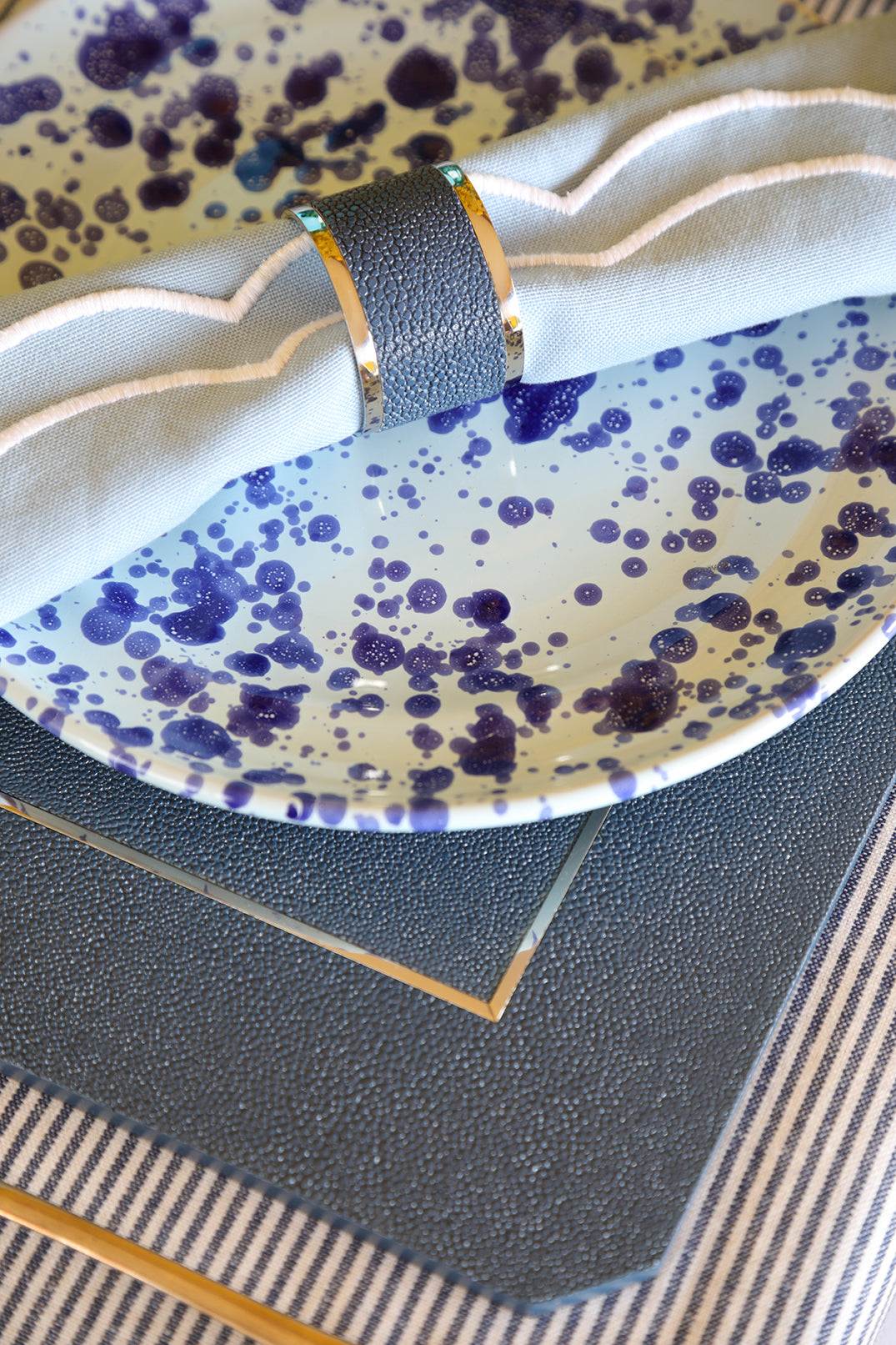 nile_blue_shagreen placemat with matching napkin ring