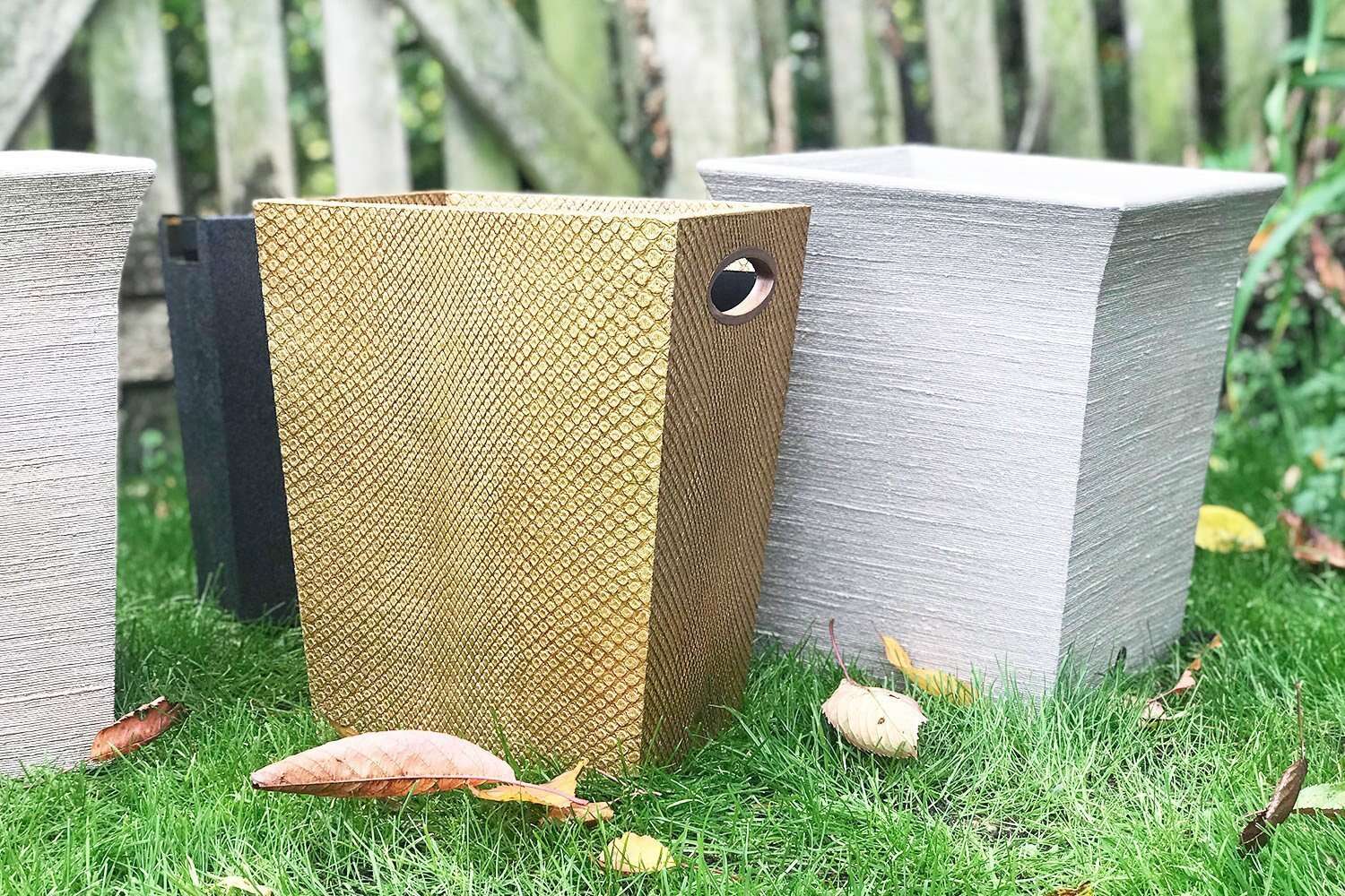 Trash can waste paper bin in antiqued gold boa
