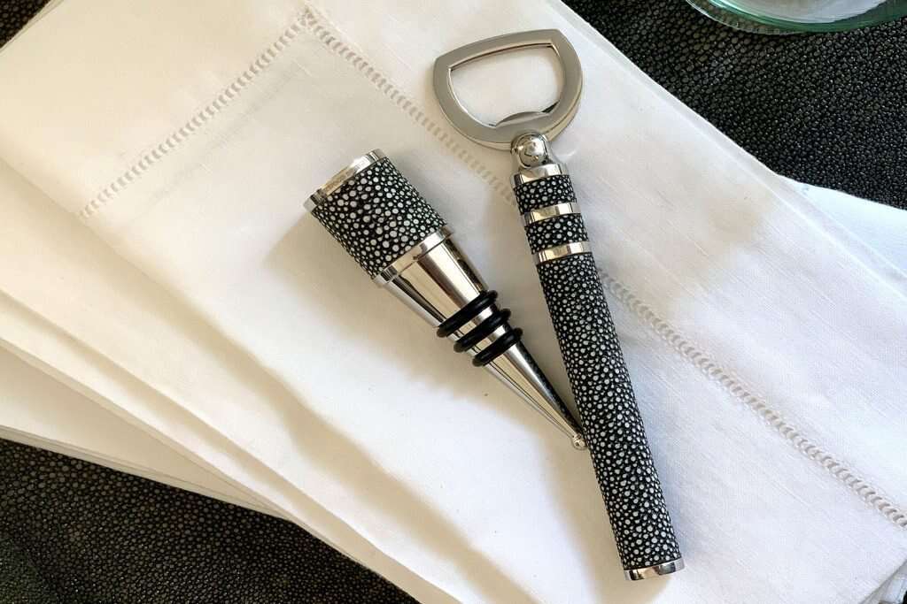 Luxury wine bottle stopper in charcoal shagreen Present for him