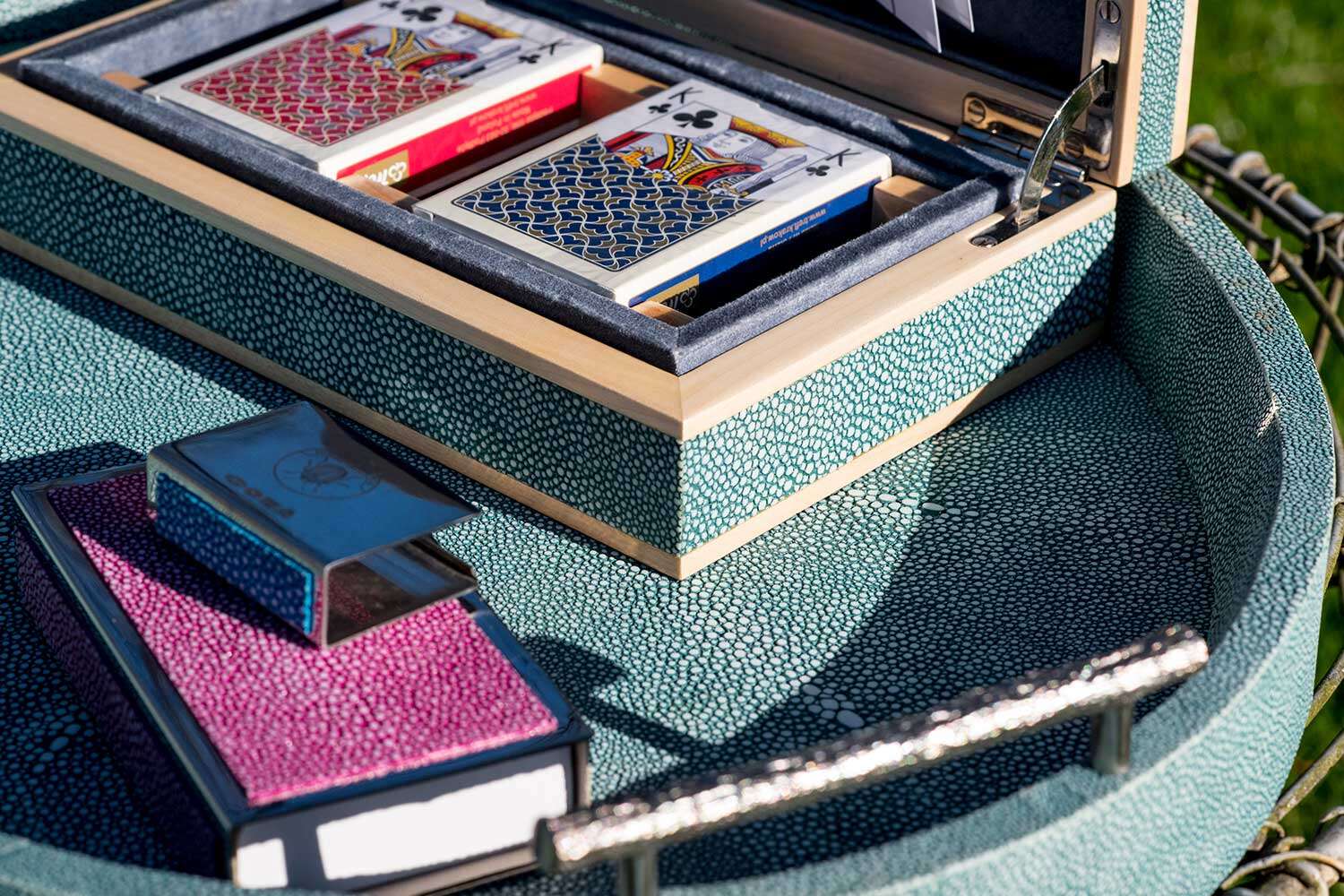 chic teal shagreen bridge set luxury present gift