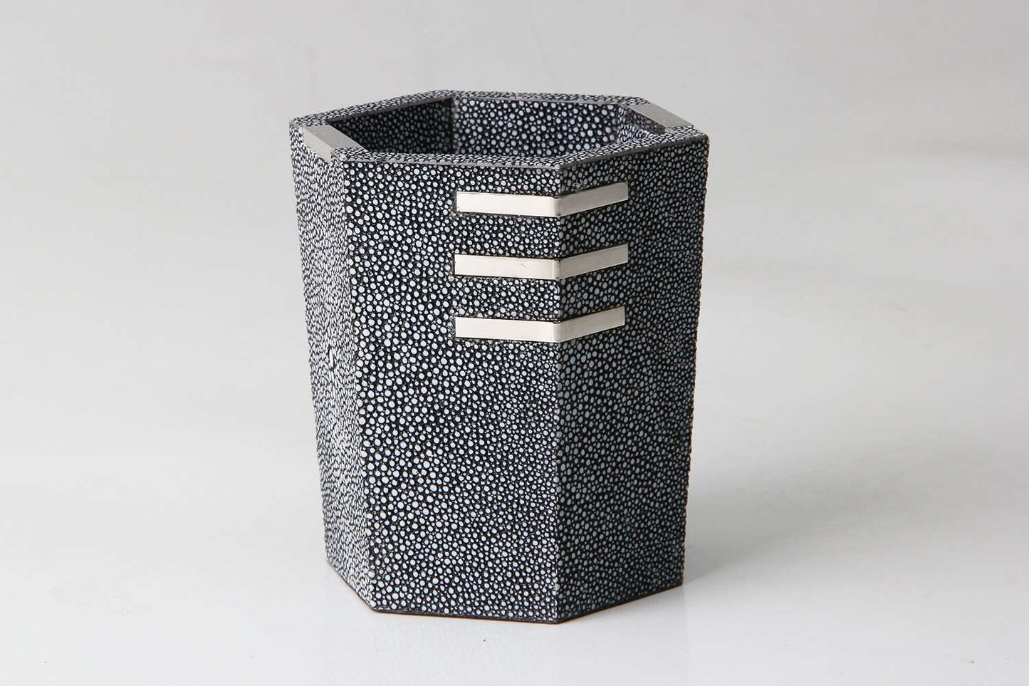 faux shagreen pen pot desk set grey pen pot