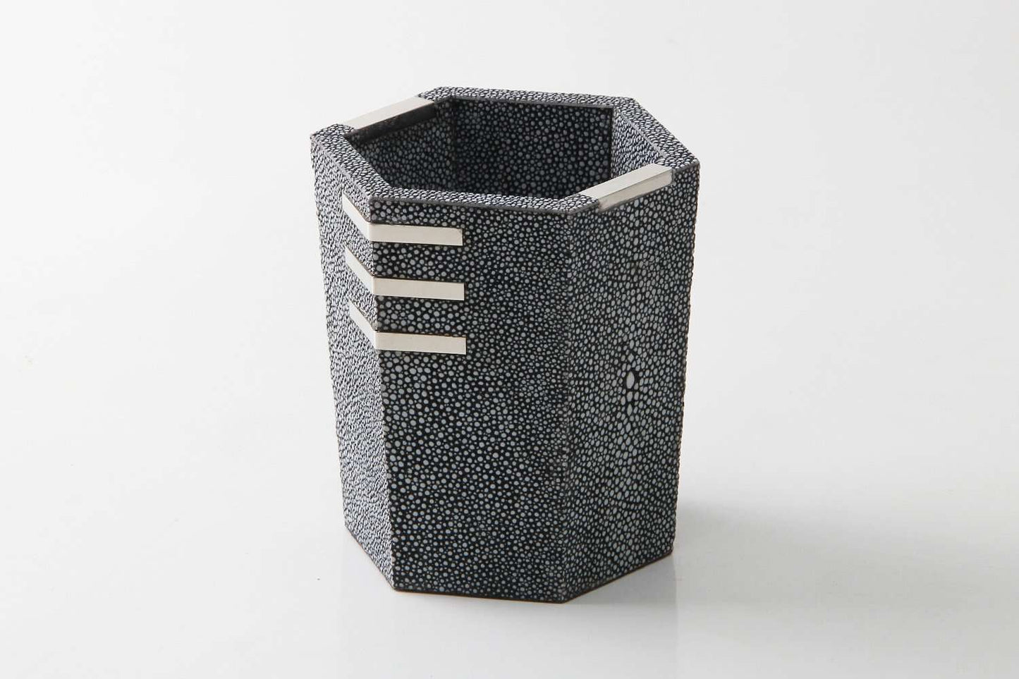 Unique pen pot in grey shagreen Desk pen pot