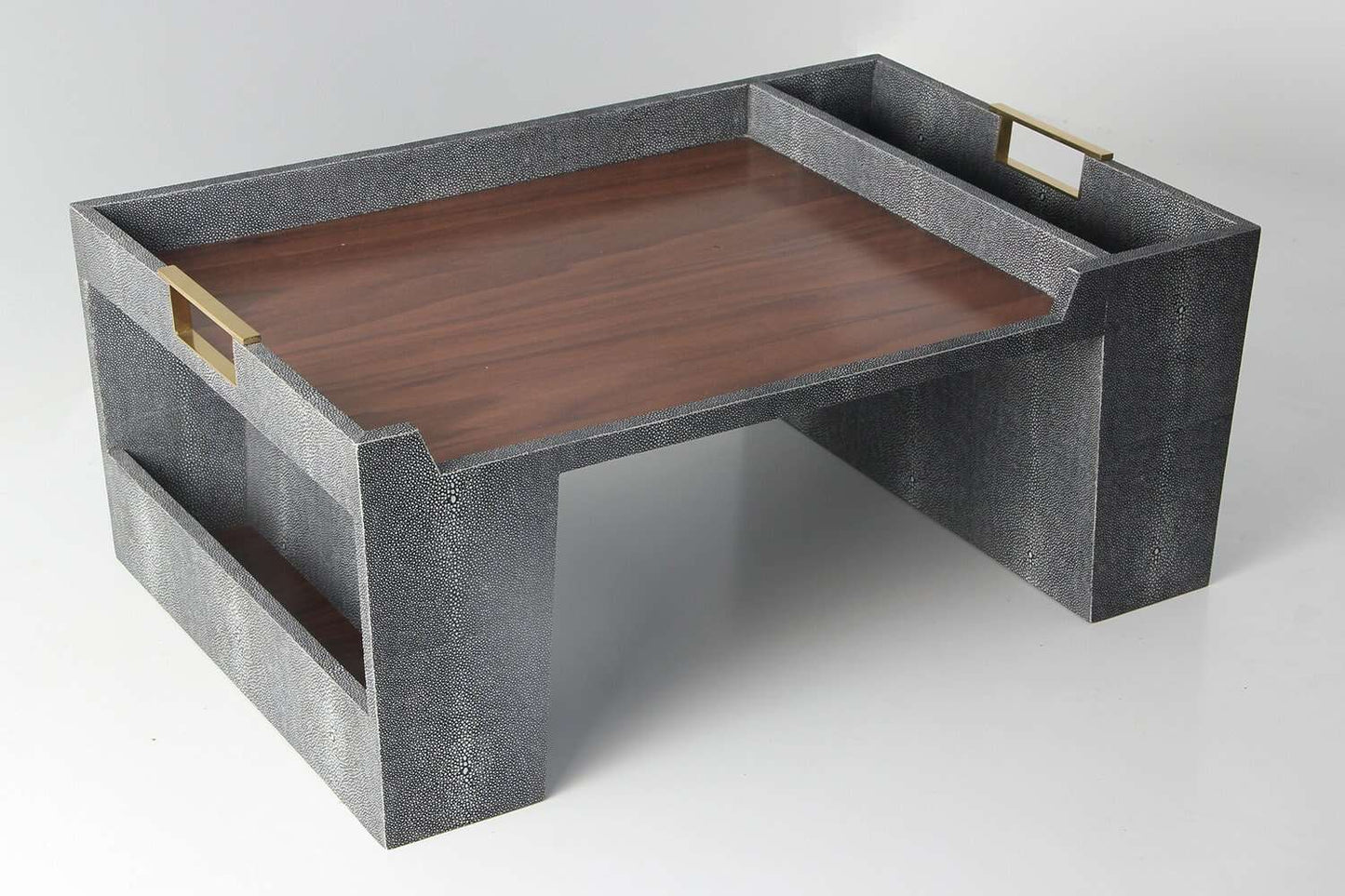 Bed tray in charcoal shagreen