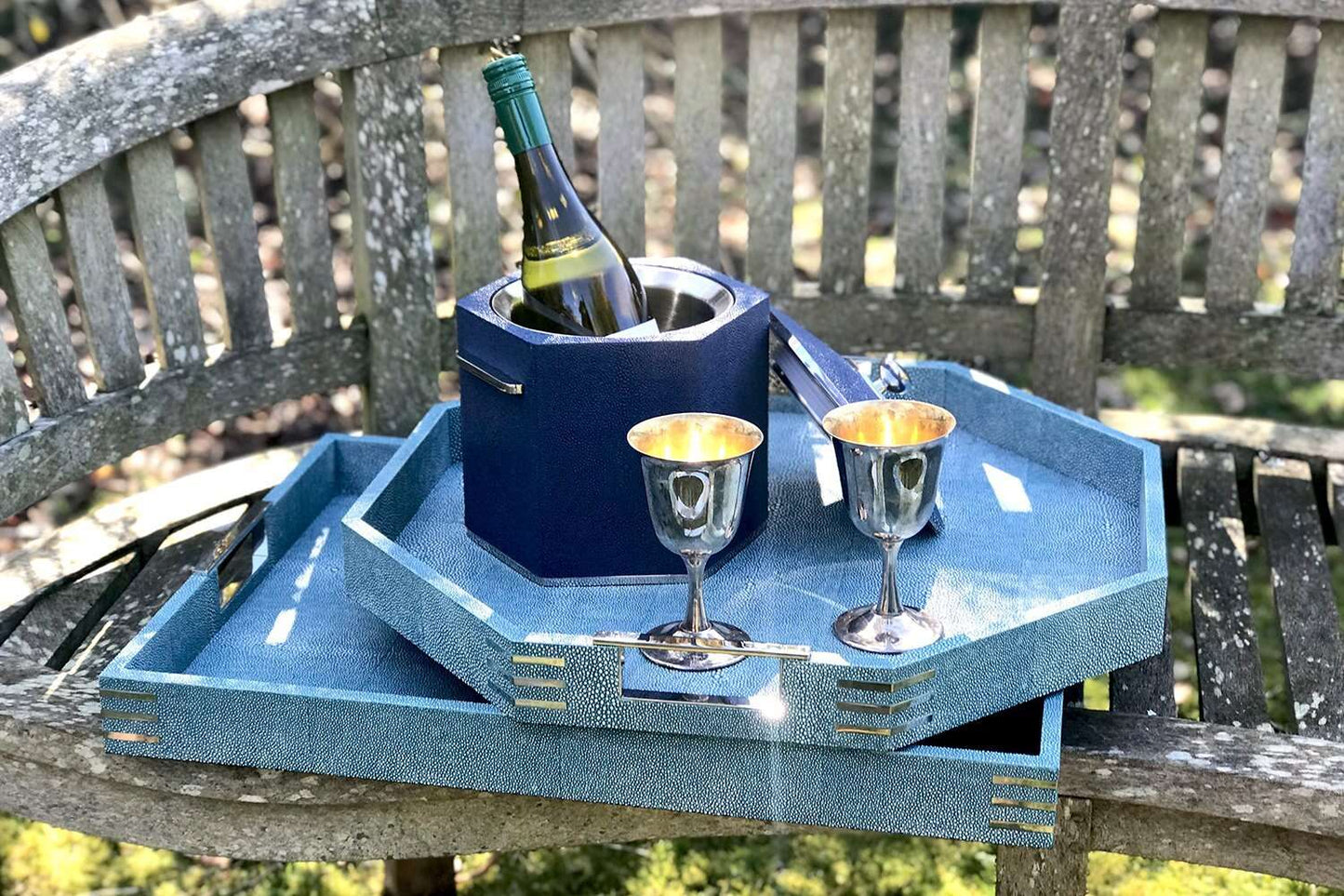 Ice bucket Blue shagreen ice bucket