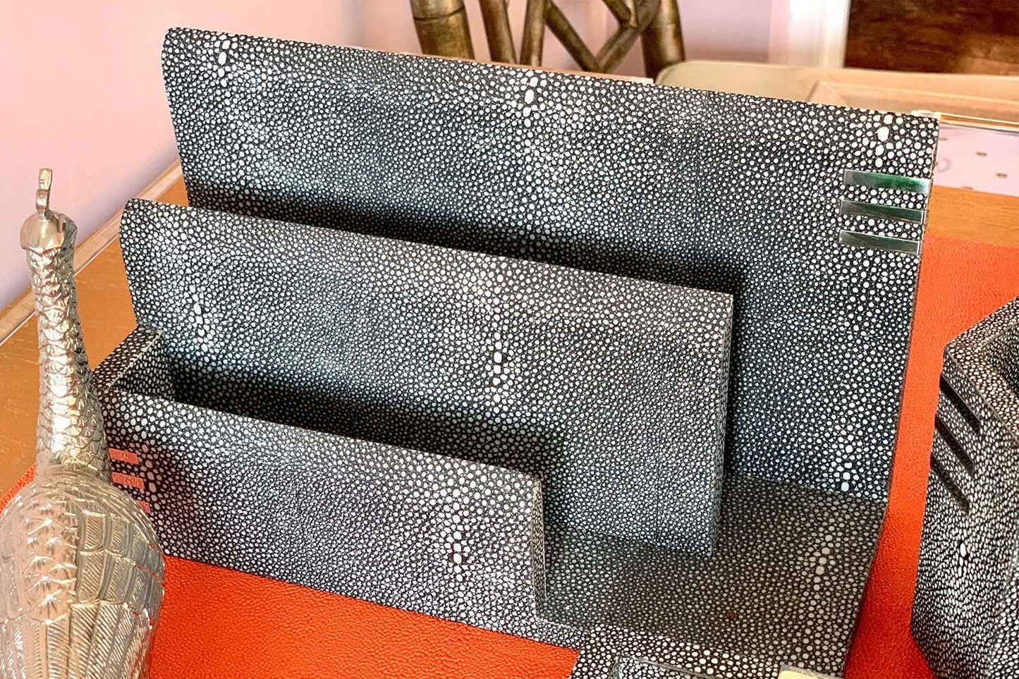 Letter rack in charcoal shagreen shagreen desk tidy