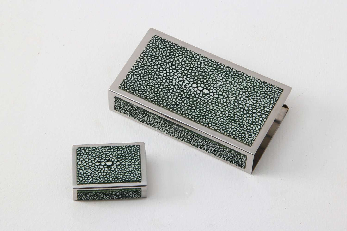matchbox cover Green Shagreen match box holder
