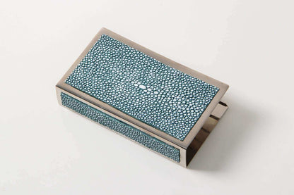 match box holder teal Shagreen match box holder