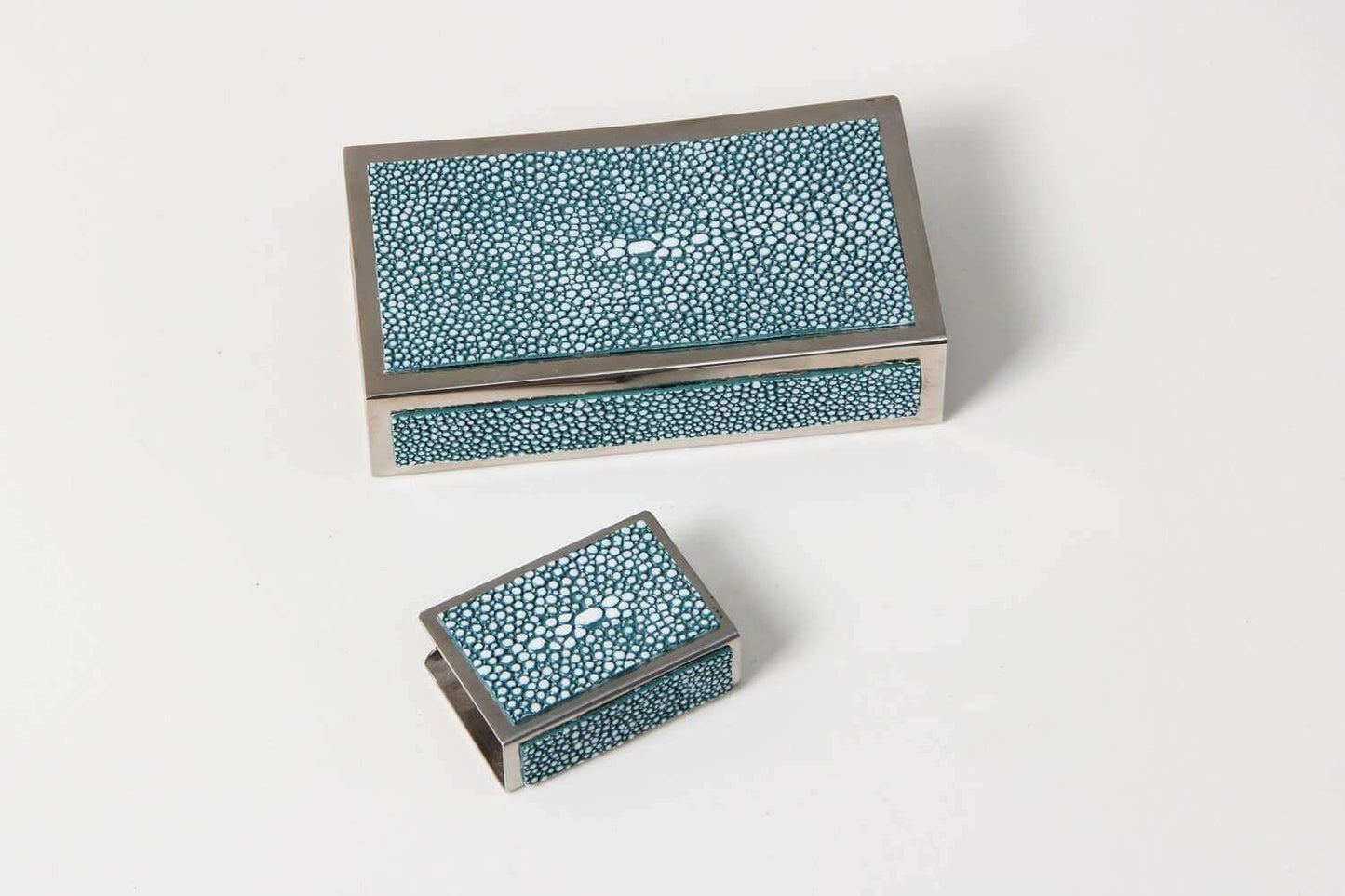 Matchbox Holders in Teal Shagreen