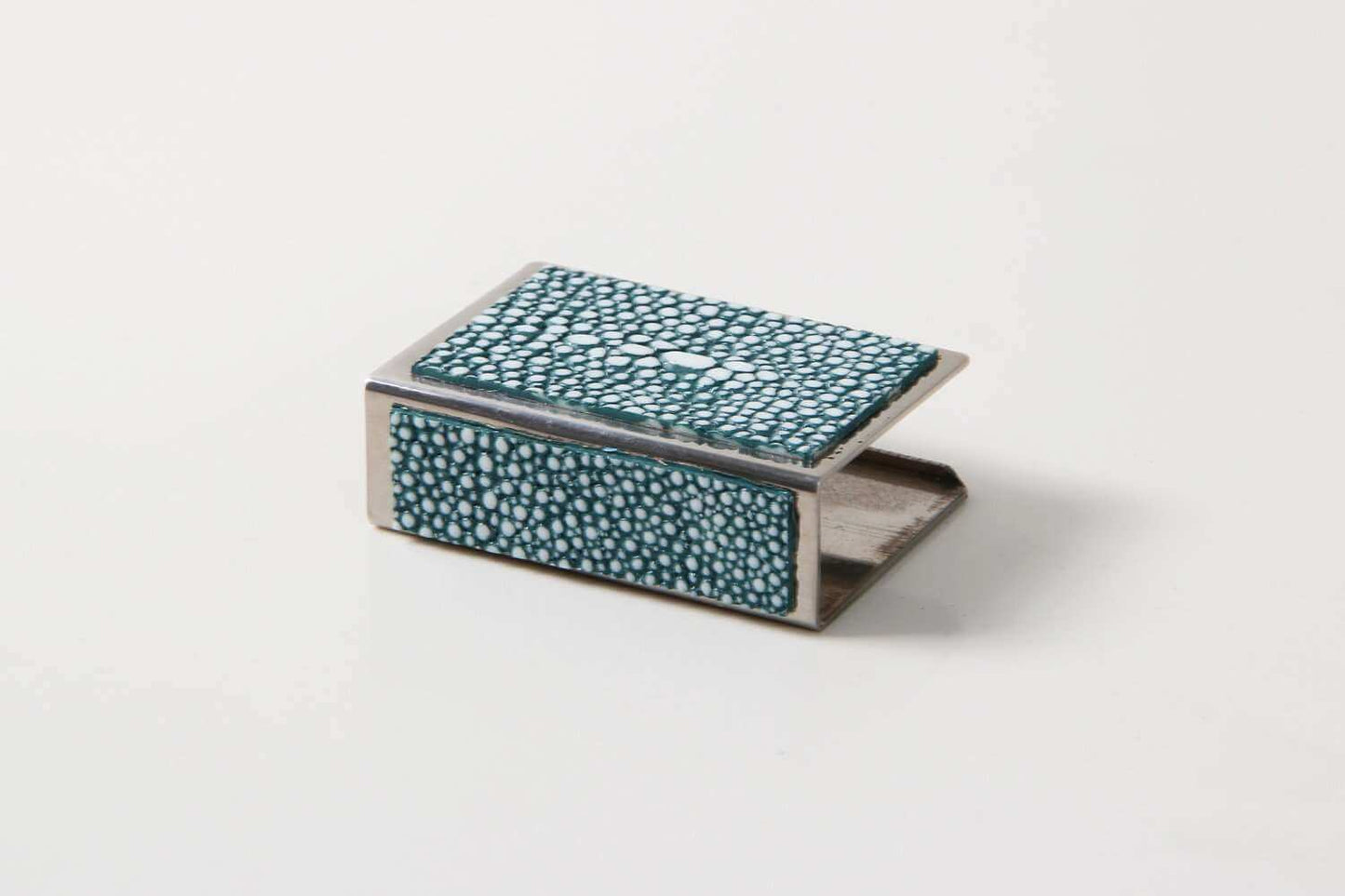 match box holder teal Shagreen matchbox holder