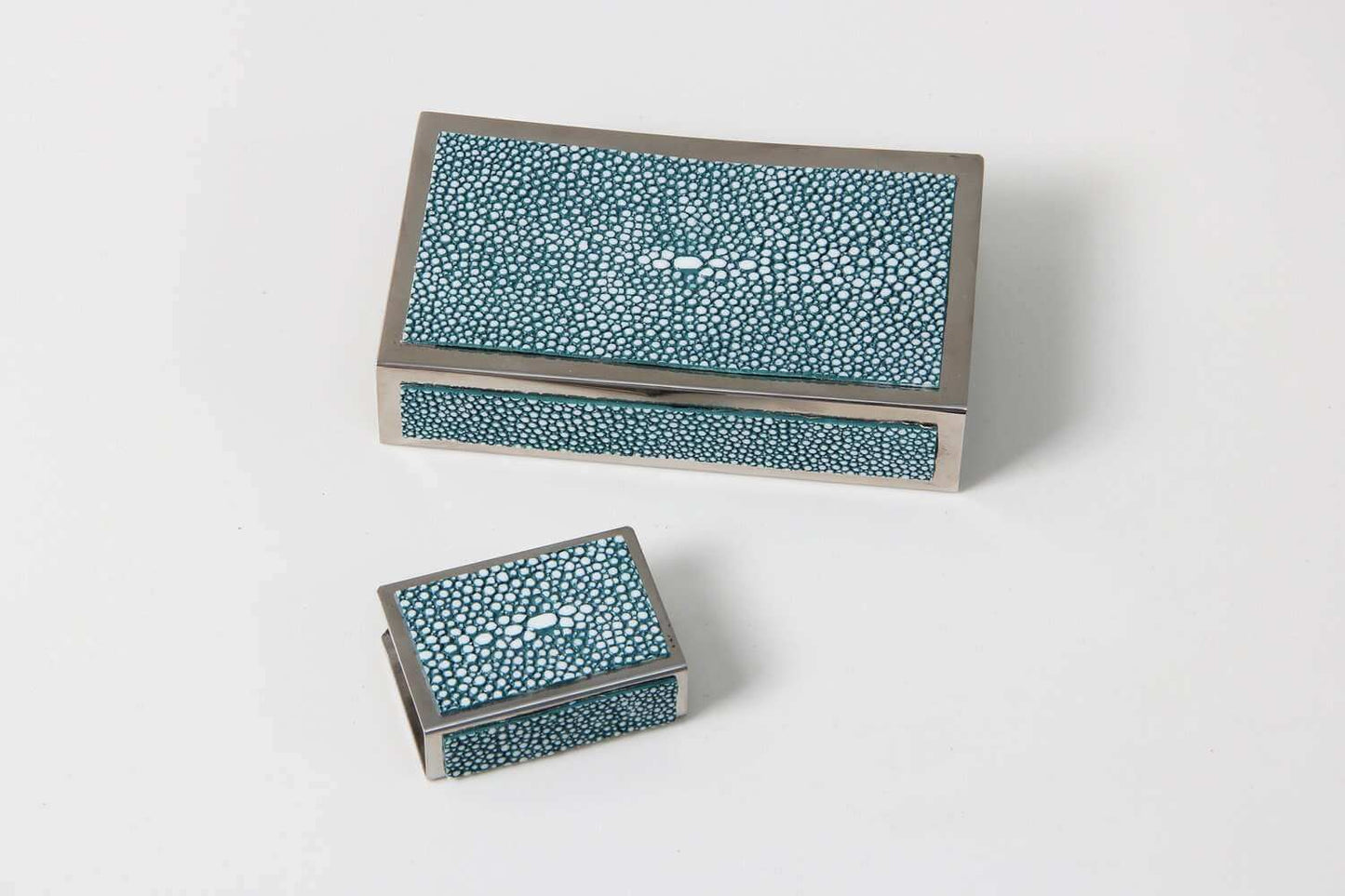 Matchbox Holders in Teal Shagreen