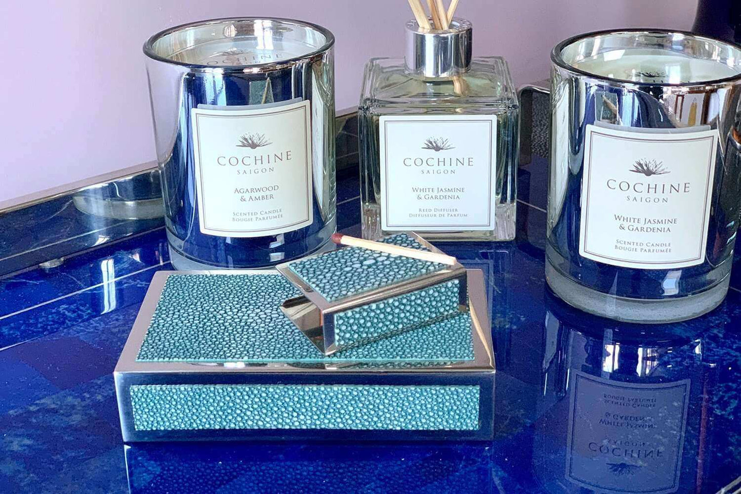 matchbox holder teal Shagreen matchbox holder