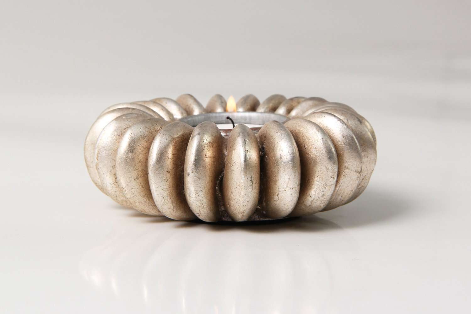 Stylish Tea light-holder in antiqued-silver