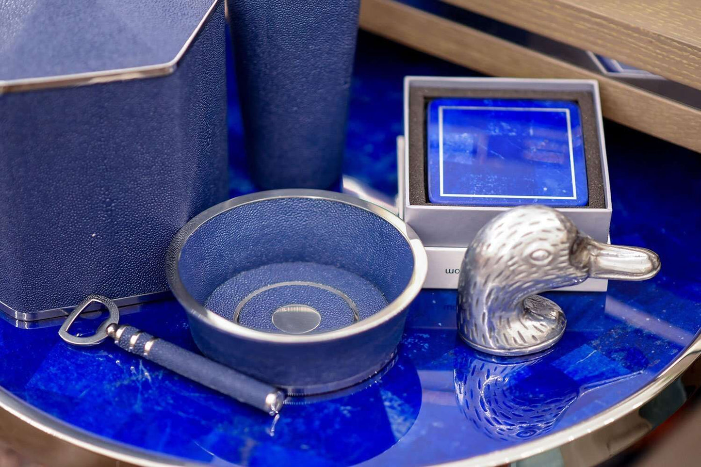 wine coaster chic Blue Shagreen wine coaster