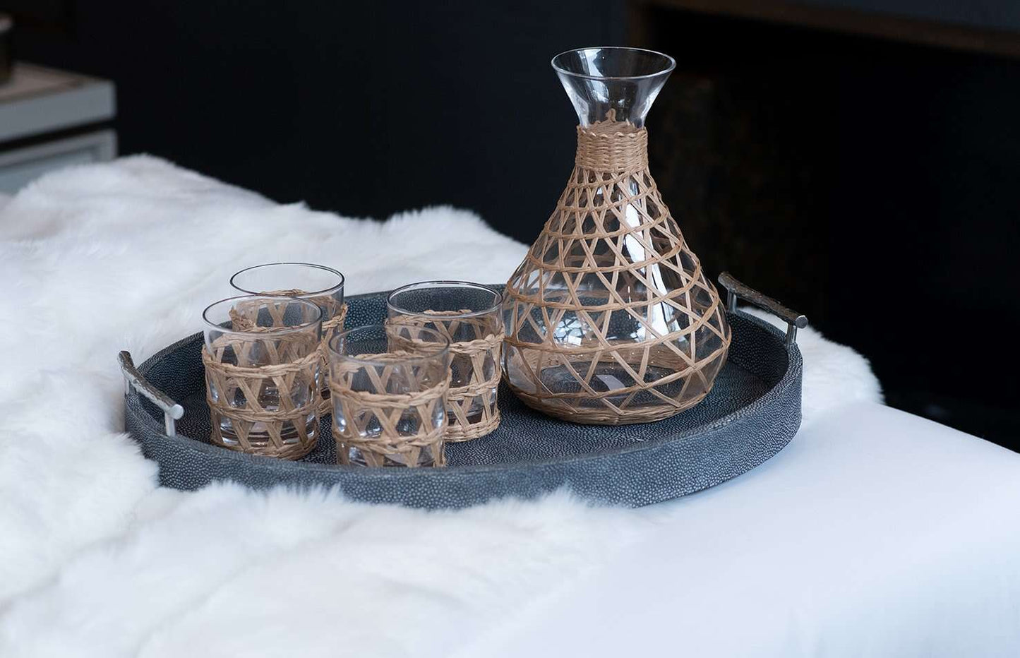 Serving tray chic Forwood Design grey shagreen cocktail tray