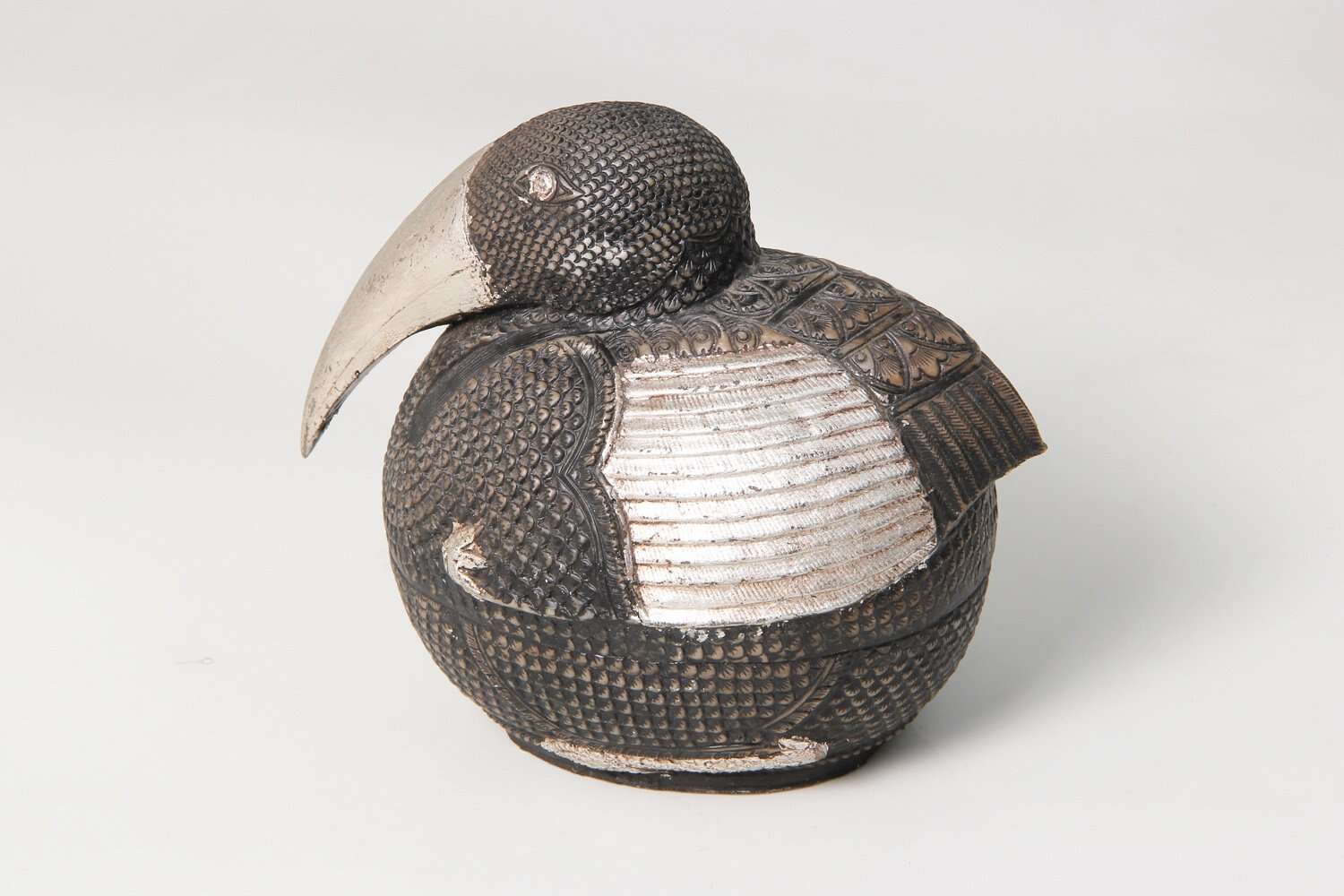 Charming small Silver pelican bird sculpture