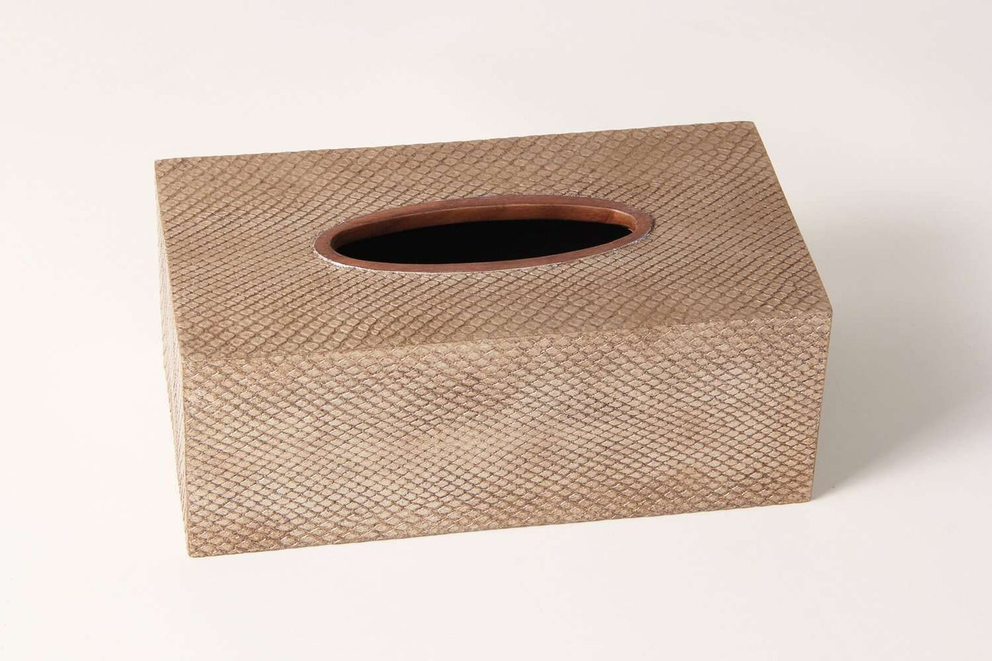 Antiqued silver tissue box Silver boa skin tissue box