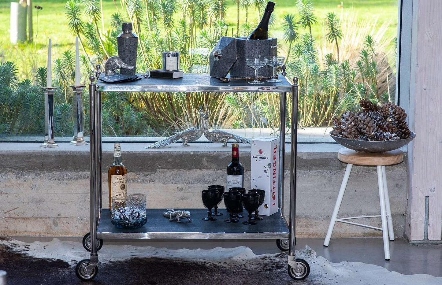 Drinks trolley chic grey shagreen drinks trolley