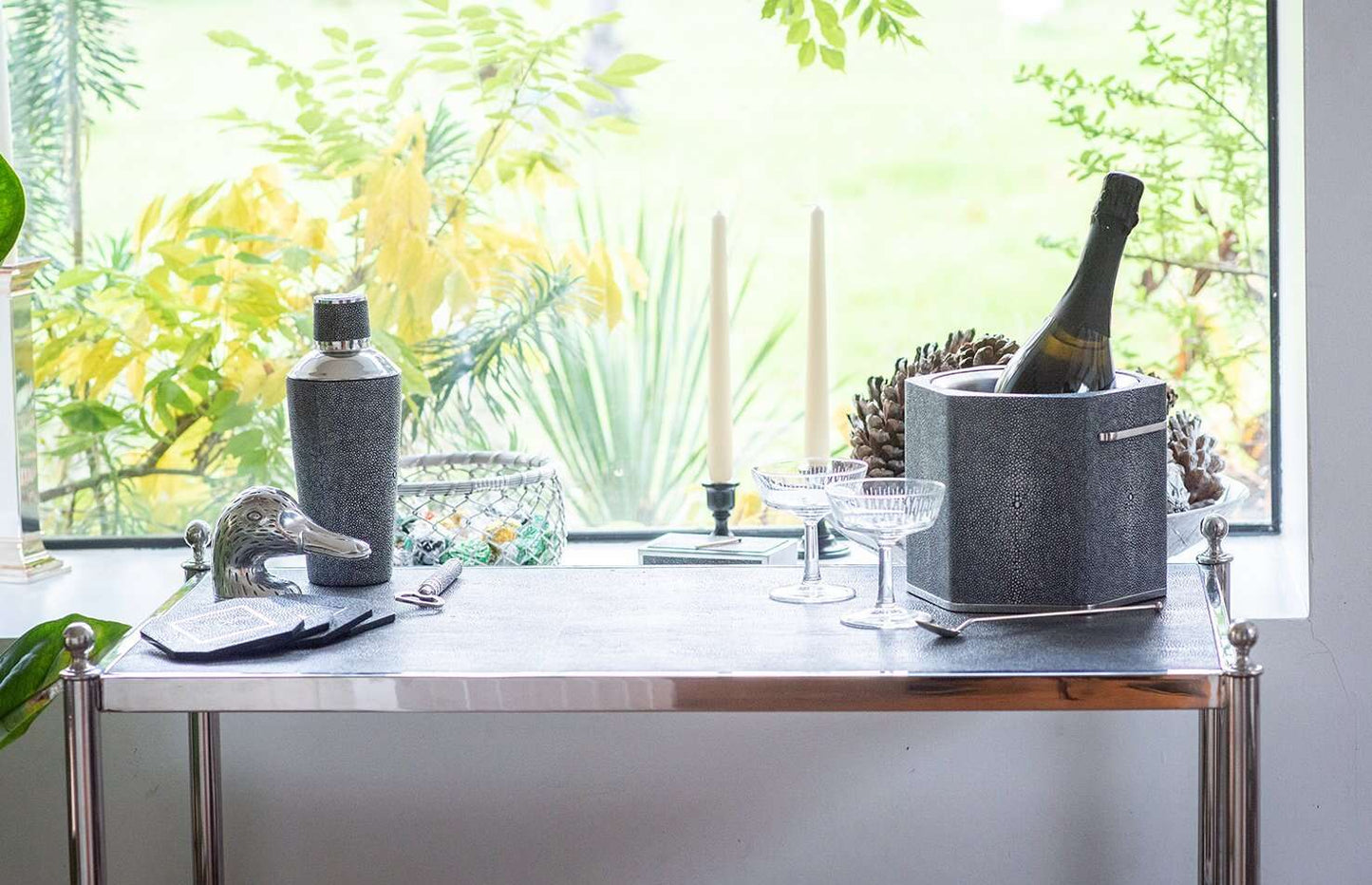 The Cliveden Drinks Trolley in Charcoal Shagreen