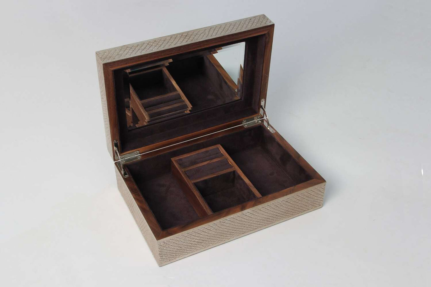 jewelry box with tray & mirror antiqued silver boa