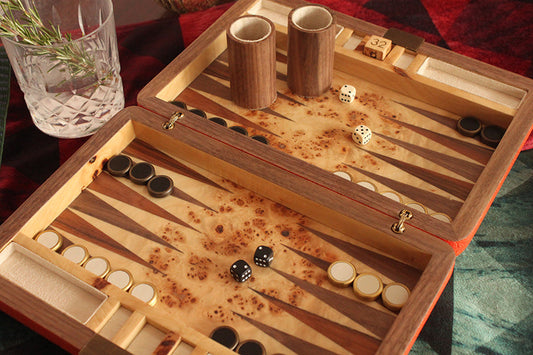 Travel backgammon set in tiger lily orange