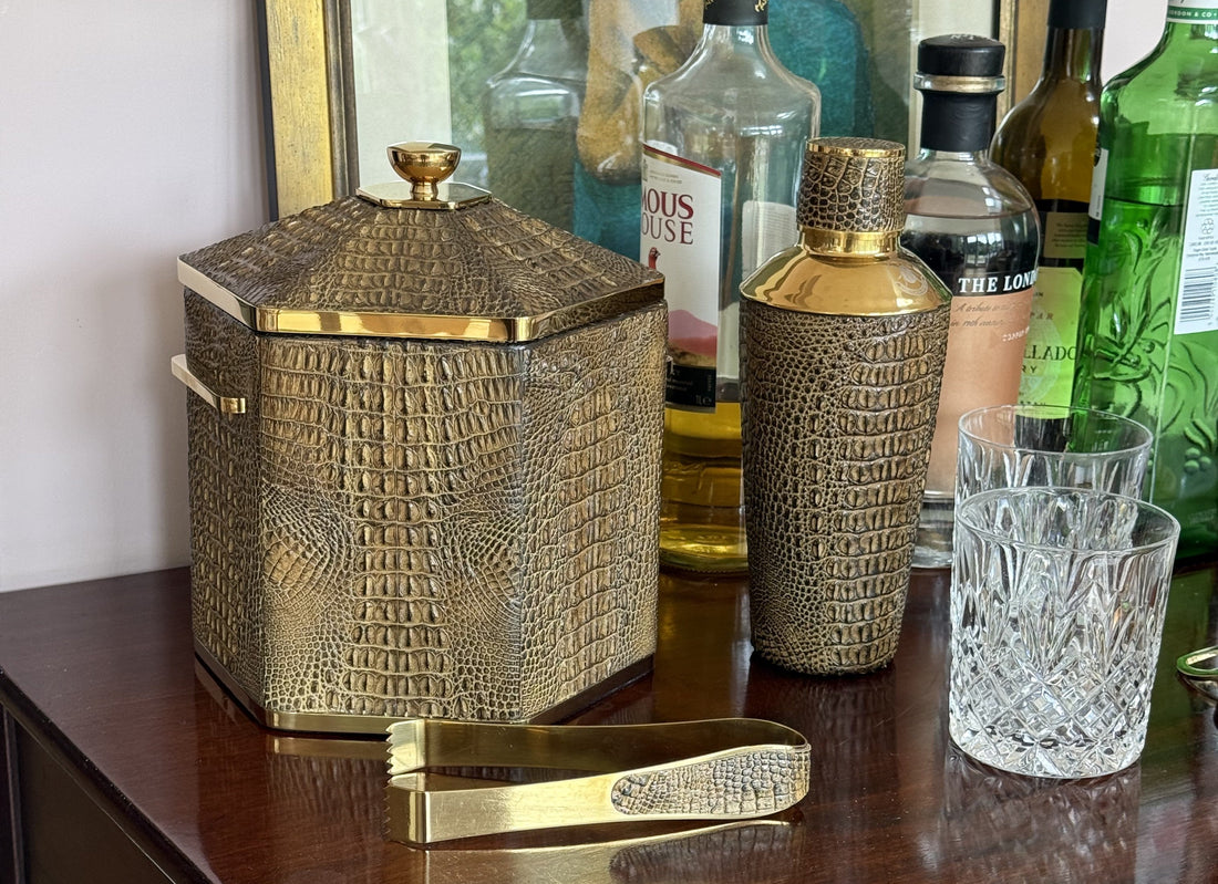 Cocktail shaker and ice bucket barware set