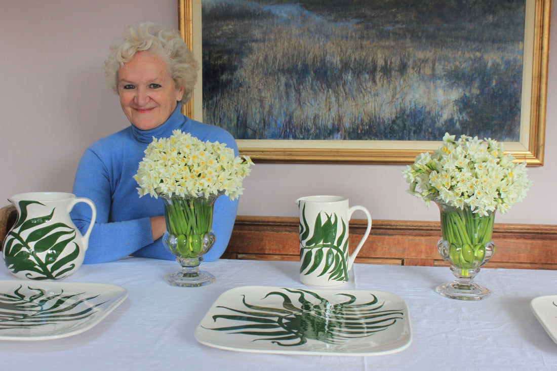 The wonderful Kitty Arden with her ceramic collection based on the Fern