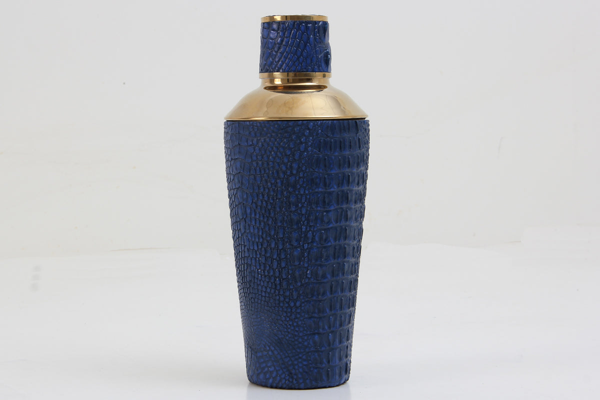 Handcrafted blue crocodile cocktail shaker by Henry Forwood for luxury home bars and entertaining