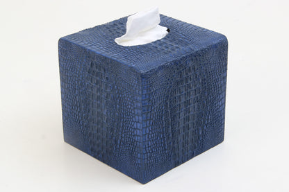 Blue Tissue Box Holder in Crocodile