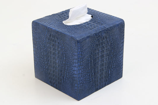 Blue Tissue Box Holder in Crocodile