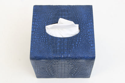 Blue Tissue Box Holder in Crocodile
