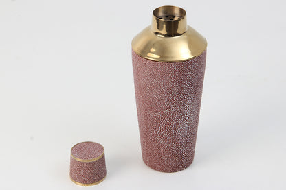Coral shagreen cocktail shaker with built-in strainer