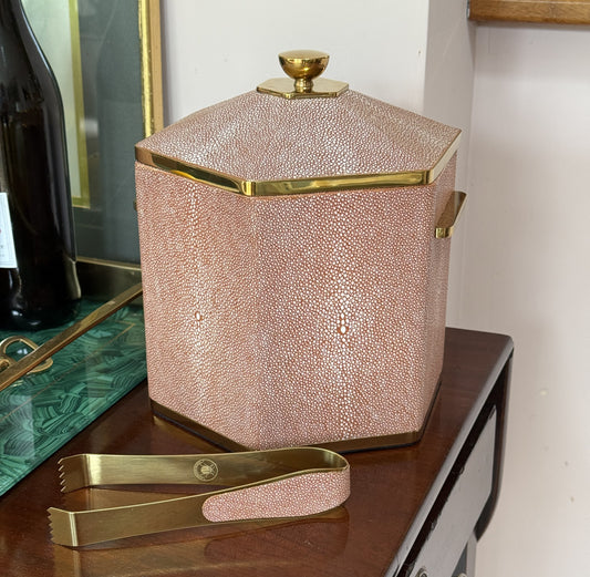 Coral Shagreen Ice Bucket and Tongs