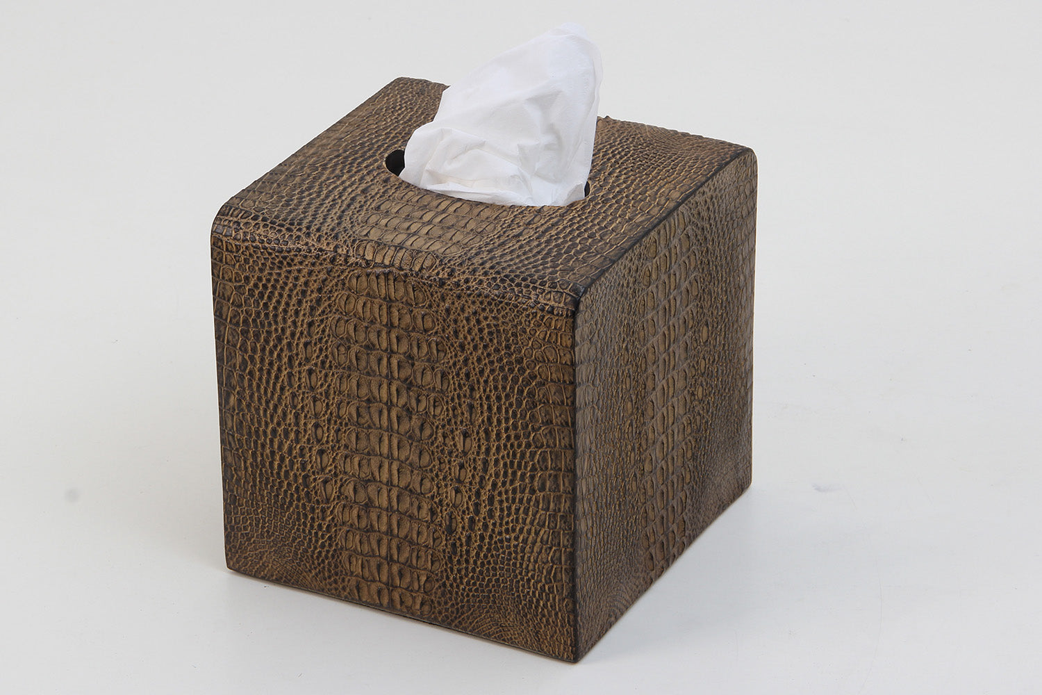 Stylish tissue box holder in crocodile-embossed faux leather