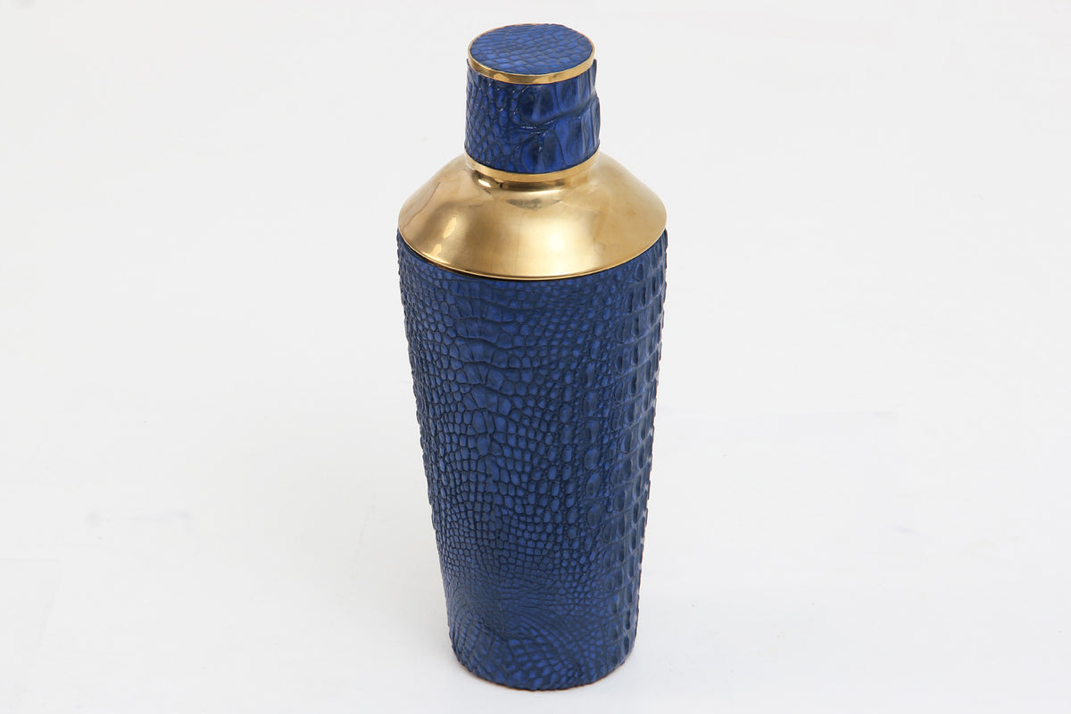 Handcrafted blue crocodile cocktail shaker by Henry Forwood for luxury home bars and entertaining