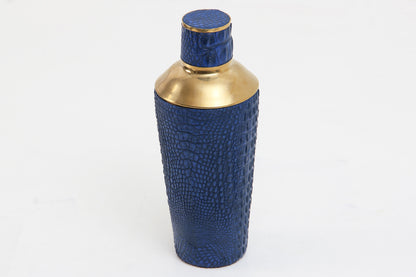Handcrafted blue crocodile cocktail shaker by Henry Forwood for luxury home bars and entertaining