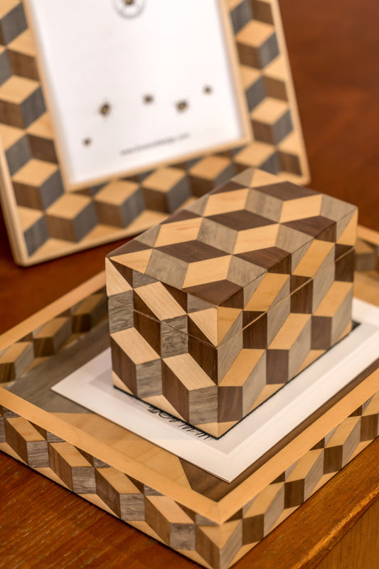 Marquetry Cubes Playing Card Box